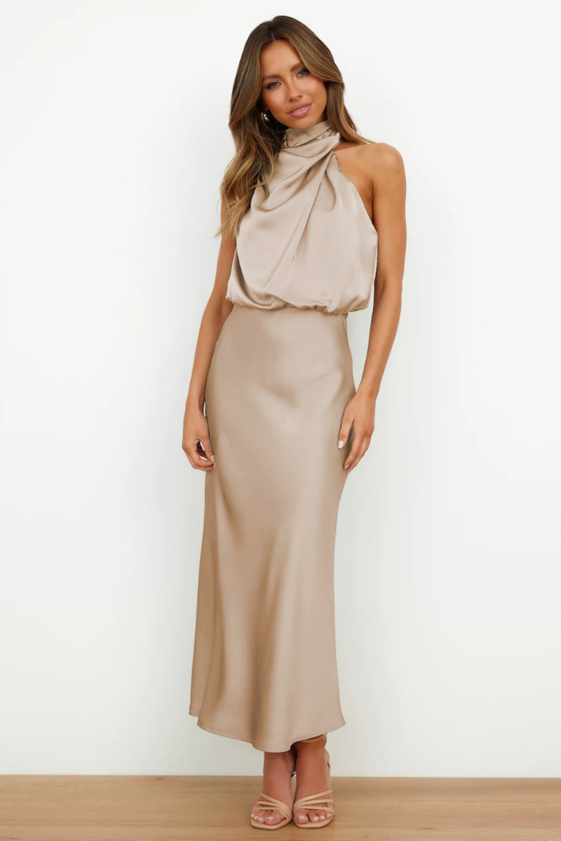 Satin Draped Maxi Dress
