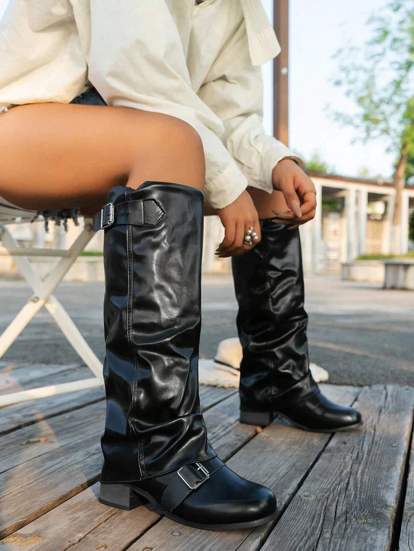 Vegan Leather Knee High Slouchy Boots
