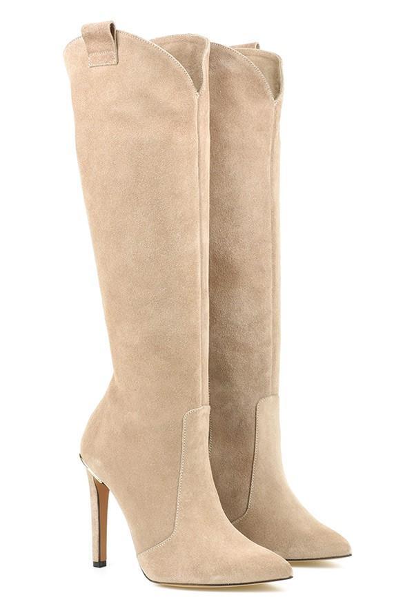 Brown Leather High Heel Tall Boots