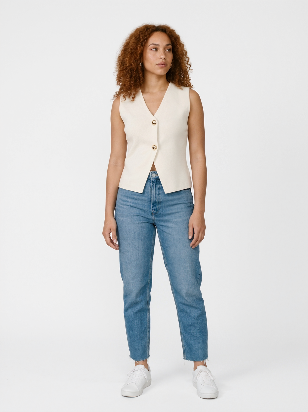 V-Neck Button Sleeveless Top