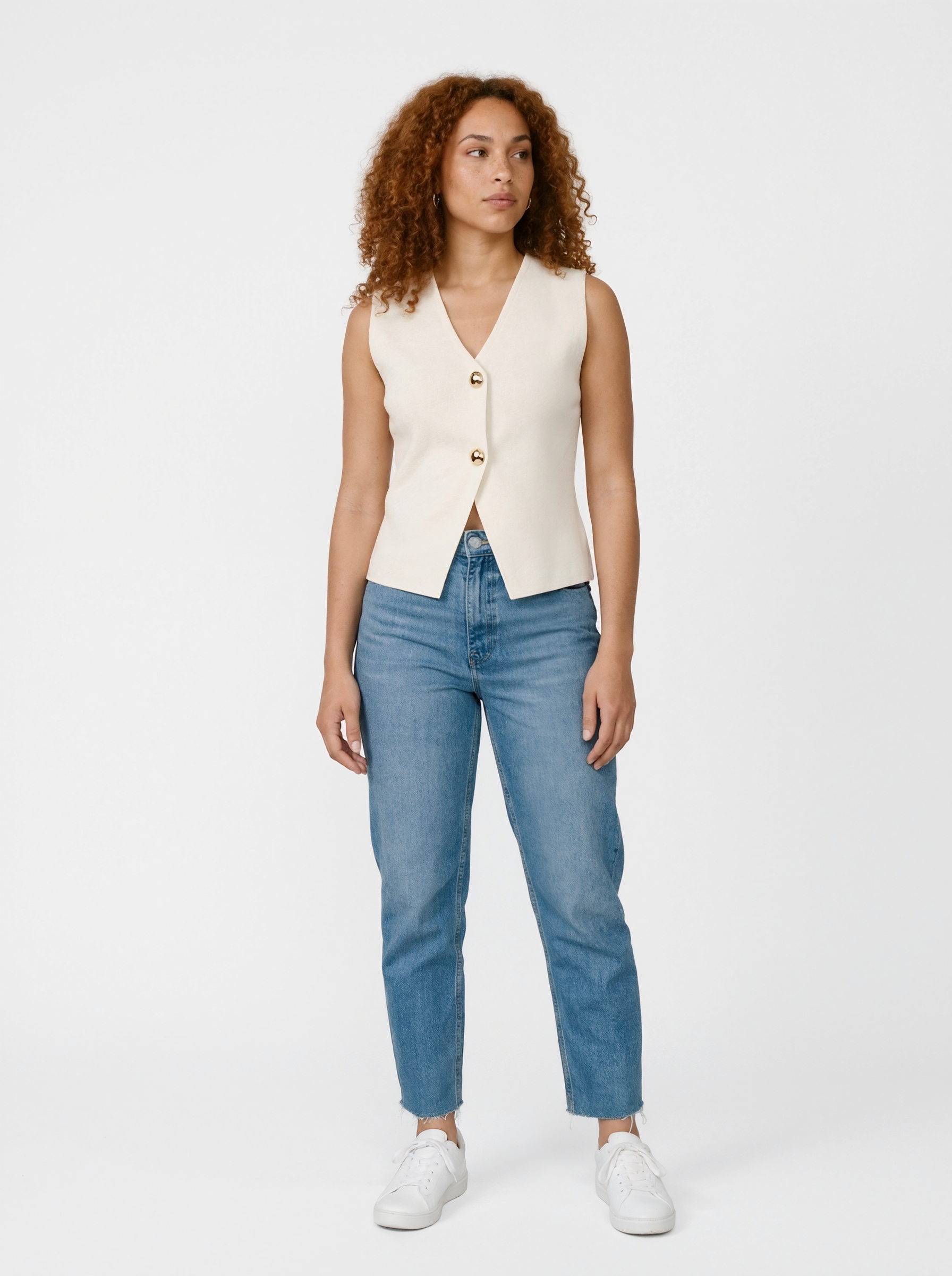 V-Neck Button Sleeveless Top
