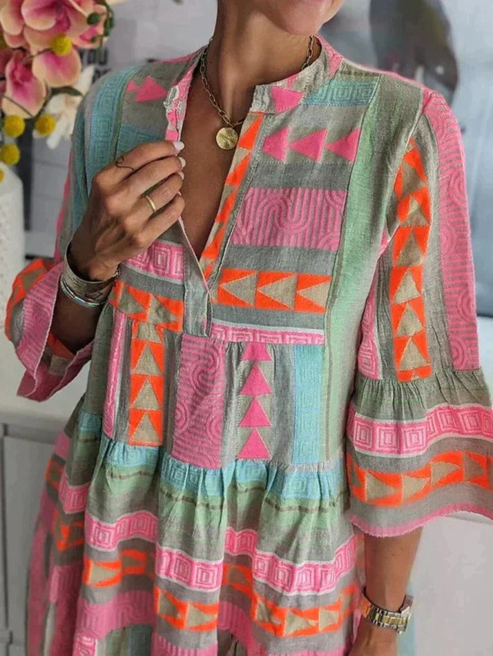 Geometric Tiered Midi Dress