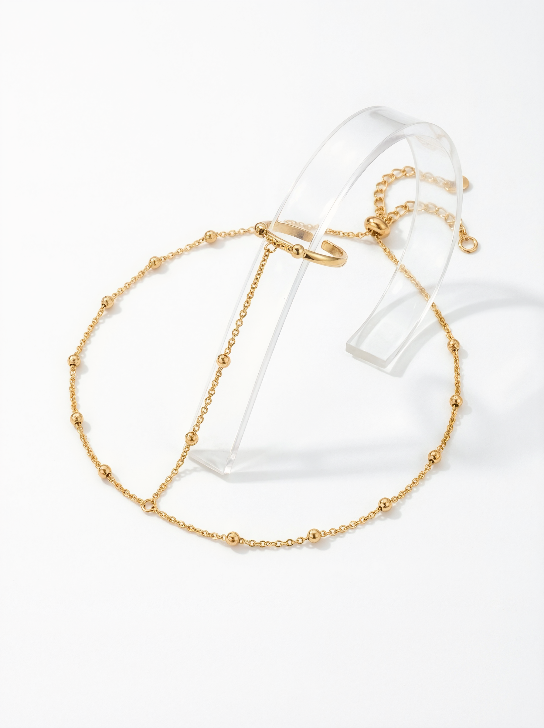Gold Beaded Hand Chain Bracelet