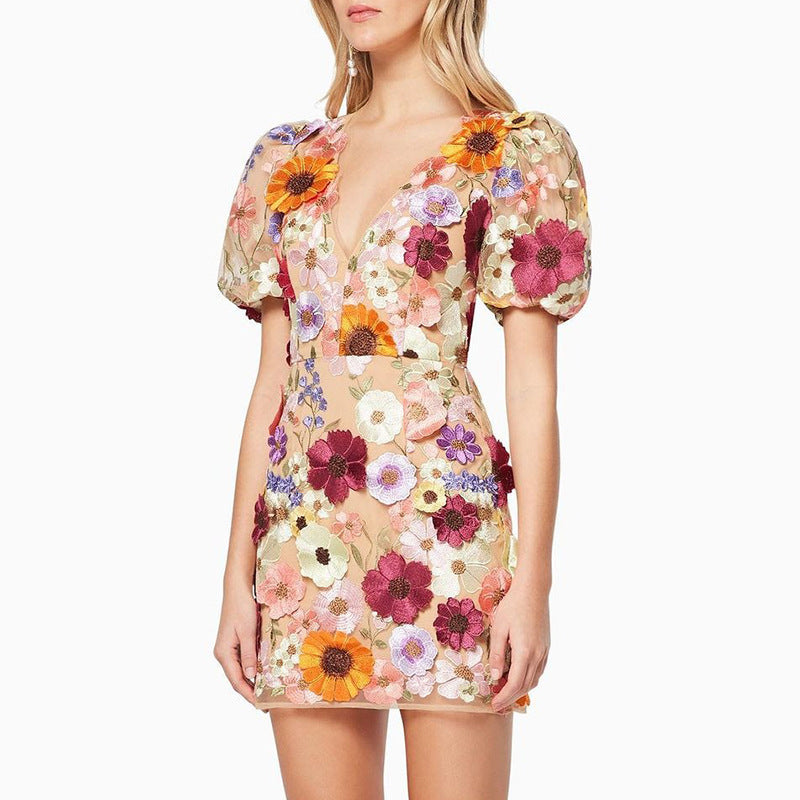 3D Floral Appliqué Mini Dress