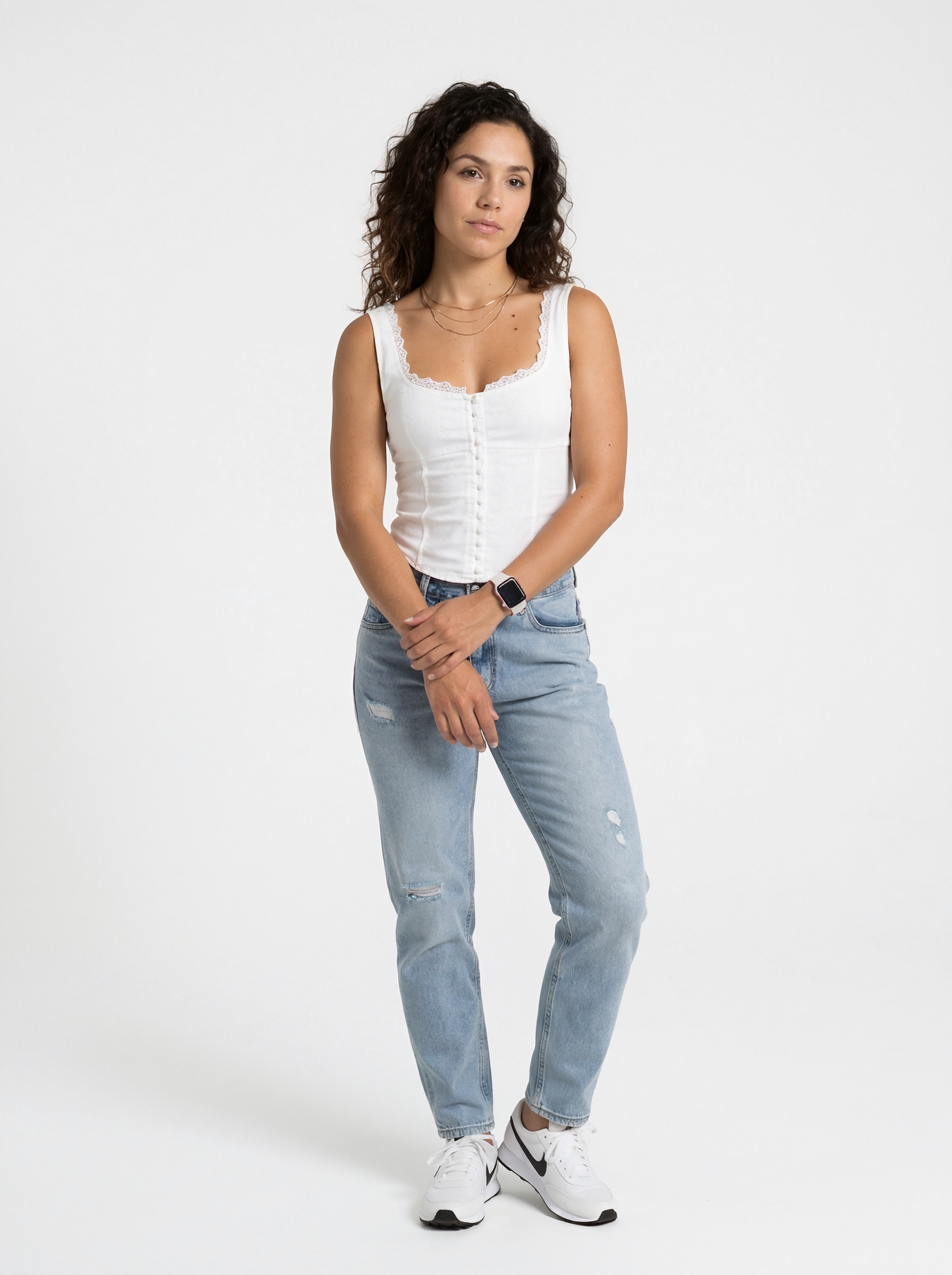 Cropped Lace Button Front Top