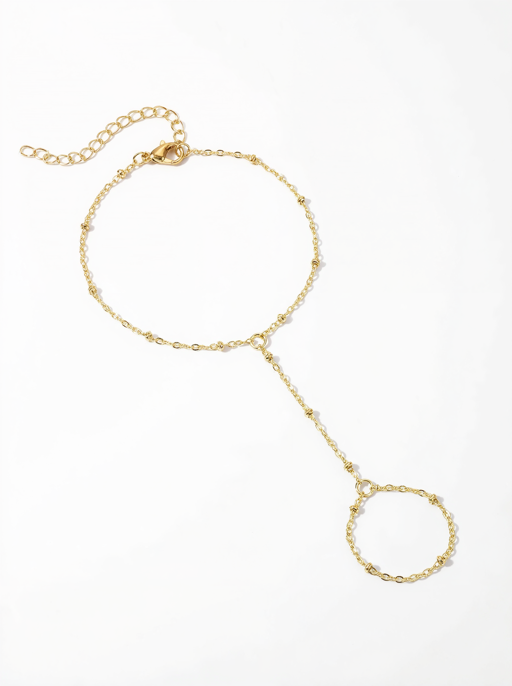 Gold Beaded Hand Chain Bracelet