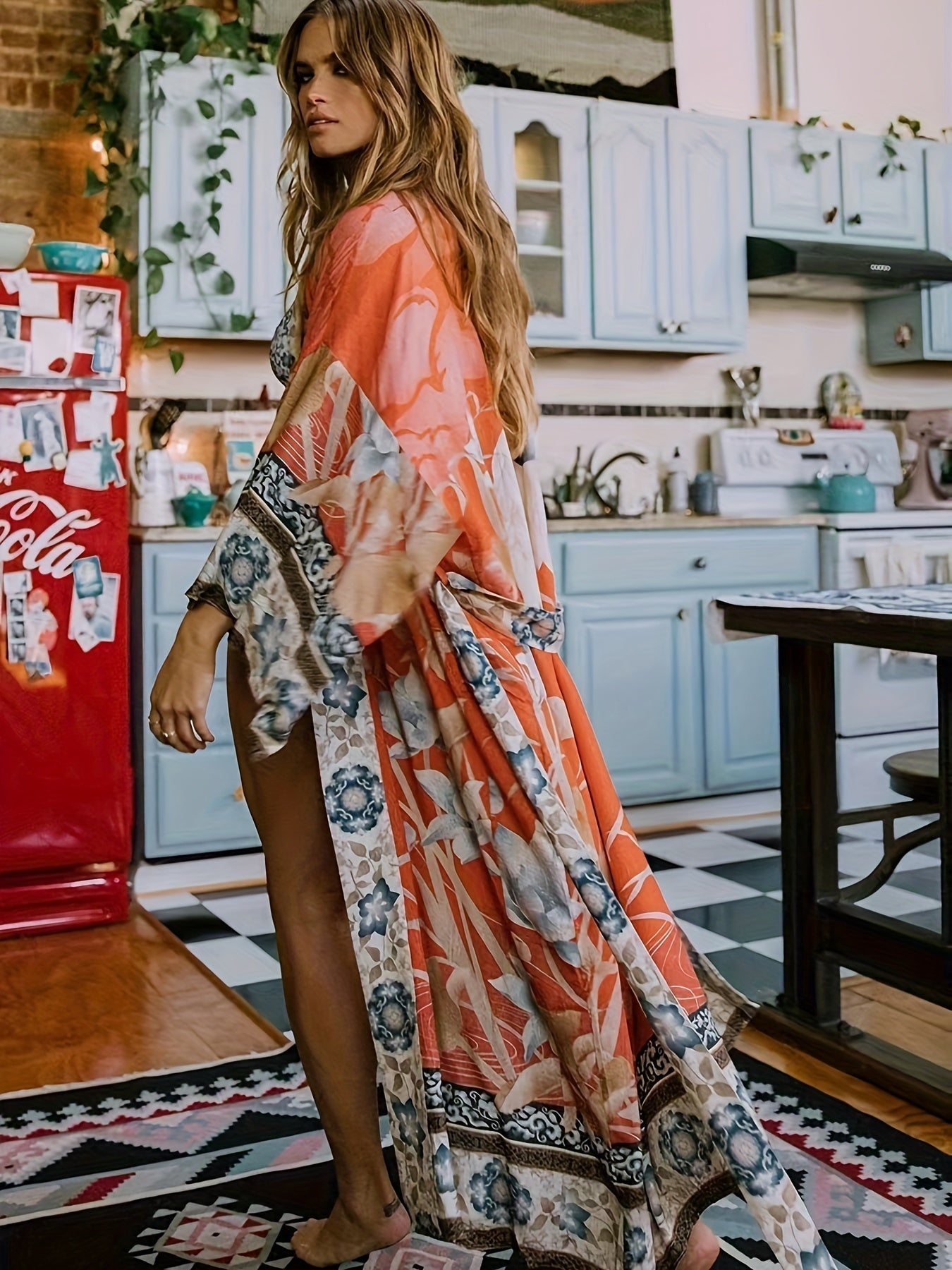 Floral Long Sleeve Maxi Kimono