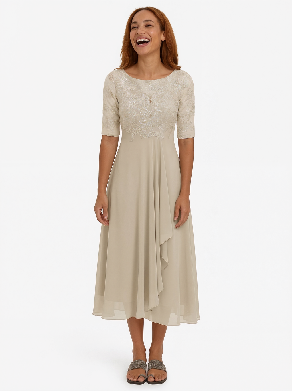 A-Line Lace Midi Dress