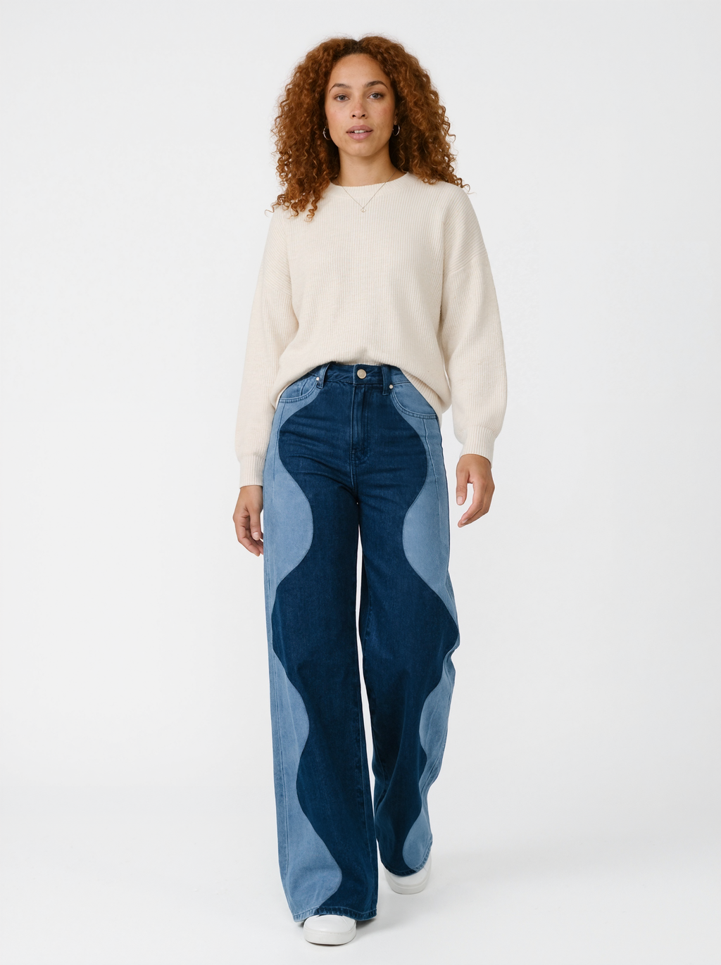 Wavy Two-Tone Wide Leg Trousers