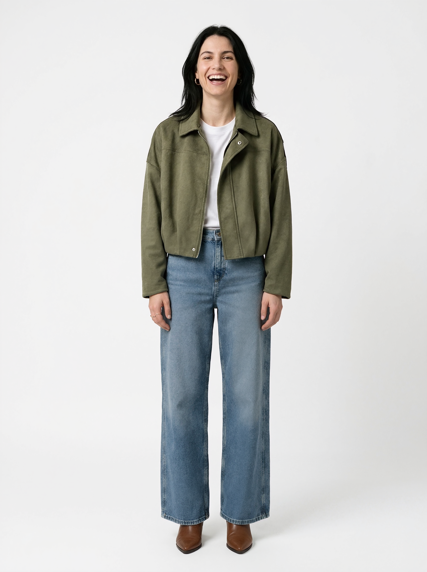 Green Faux Suede Cropped Jacket