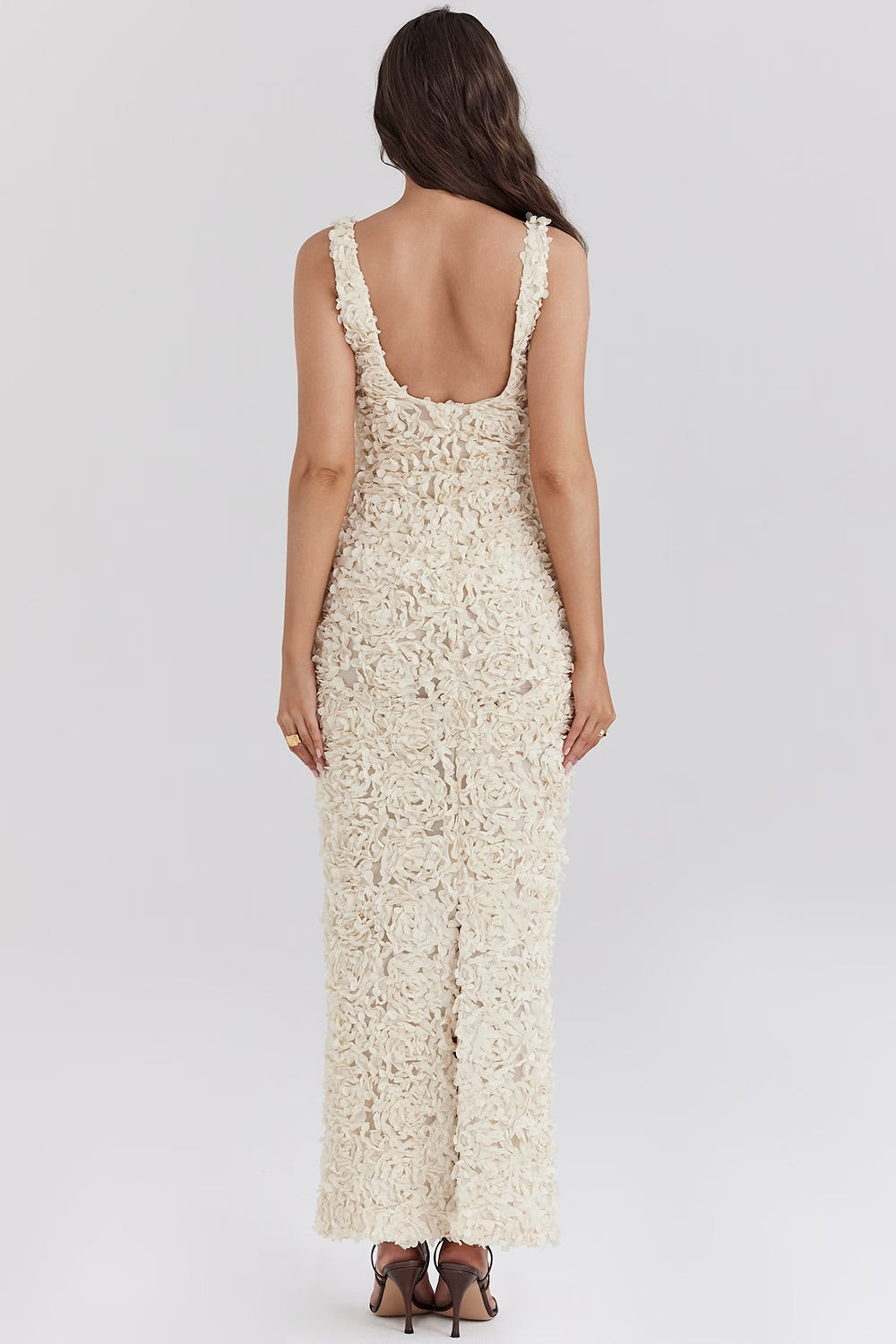3D Rose Appliqué Sleeveless Maxi Dress