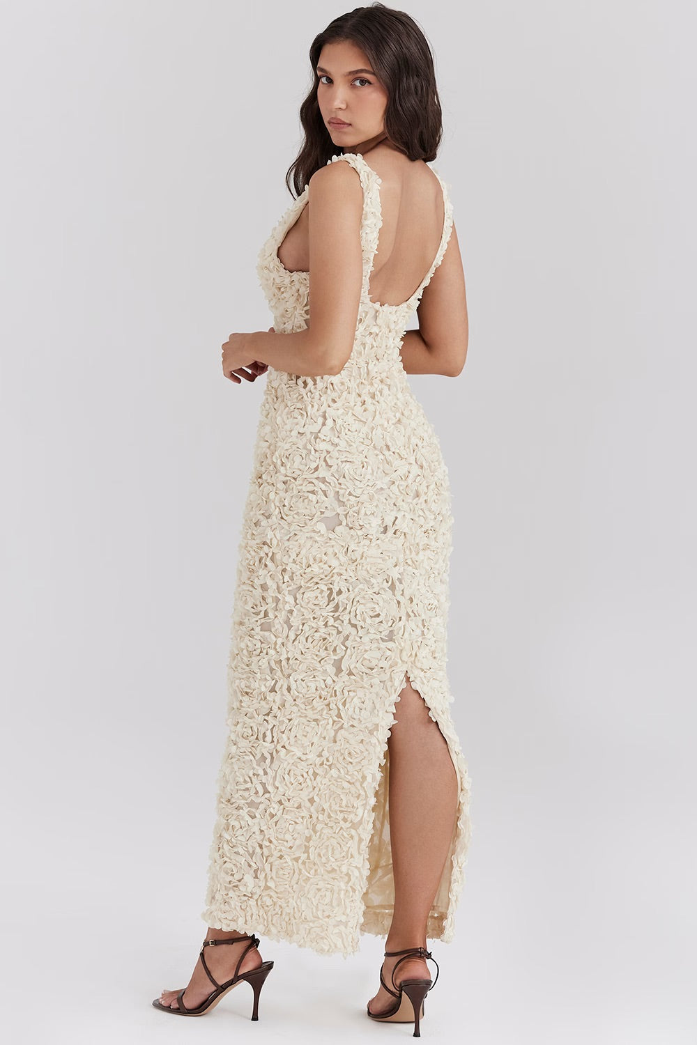 3D Rose Appliqué Sleeveless Maxi Dress