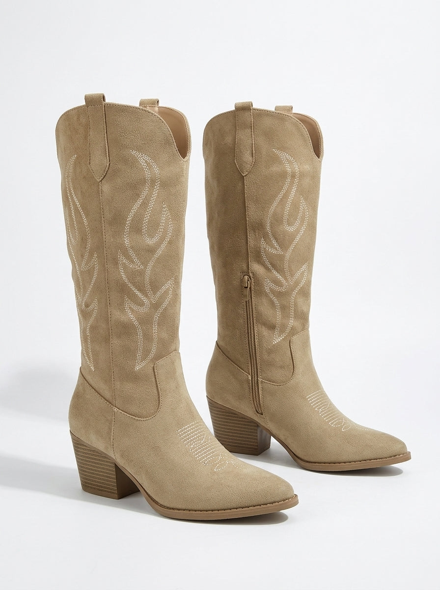 Embroidered Chunky Heel Cowboy Boots