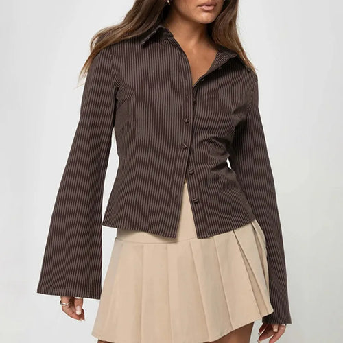 Classic Pinstripe Long Sleeve Blouse