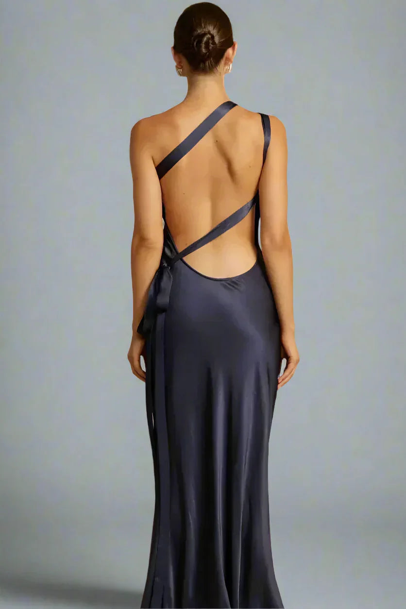 Satin One-Shoulder Evening Dress