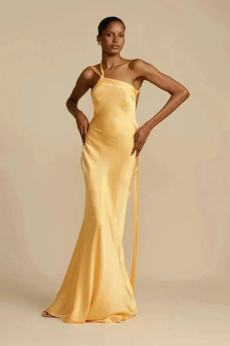 Satin One-Shoulder Evening Dress