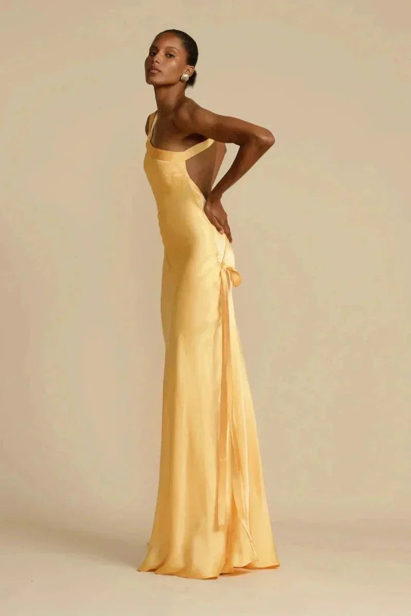 Satin One-Shoulder Evening Dress