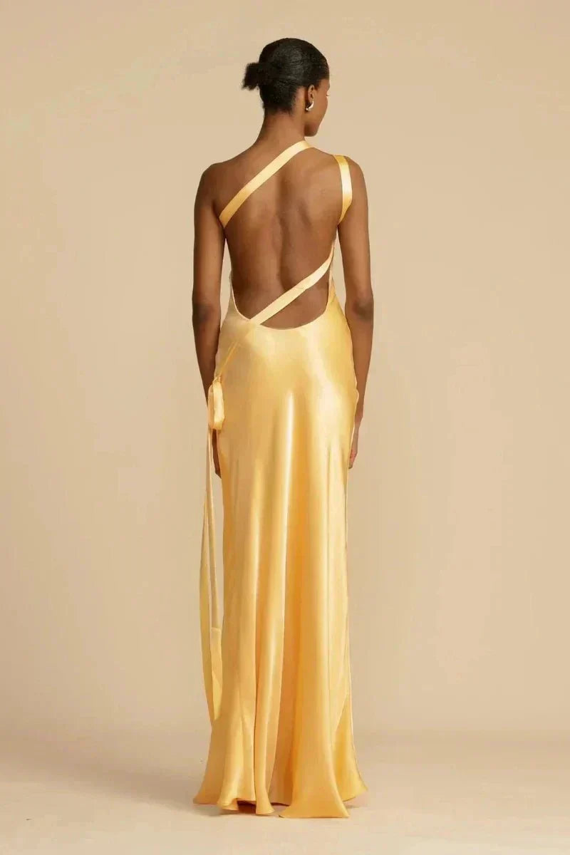 Satin One-Shoulder Evening Dress