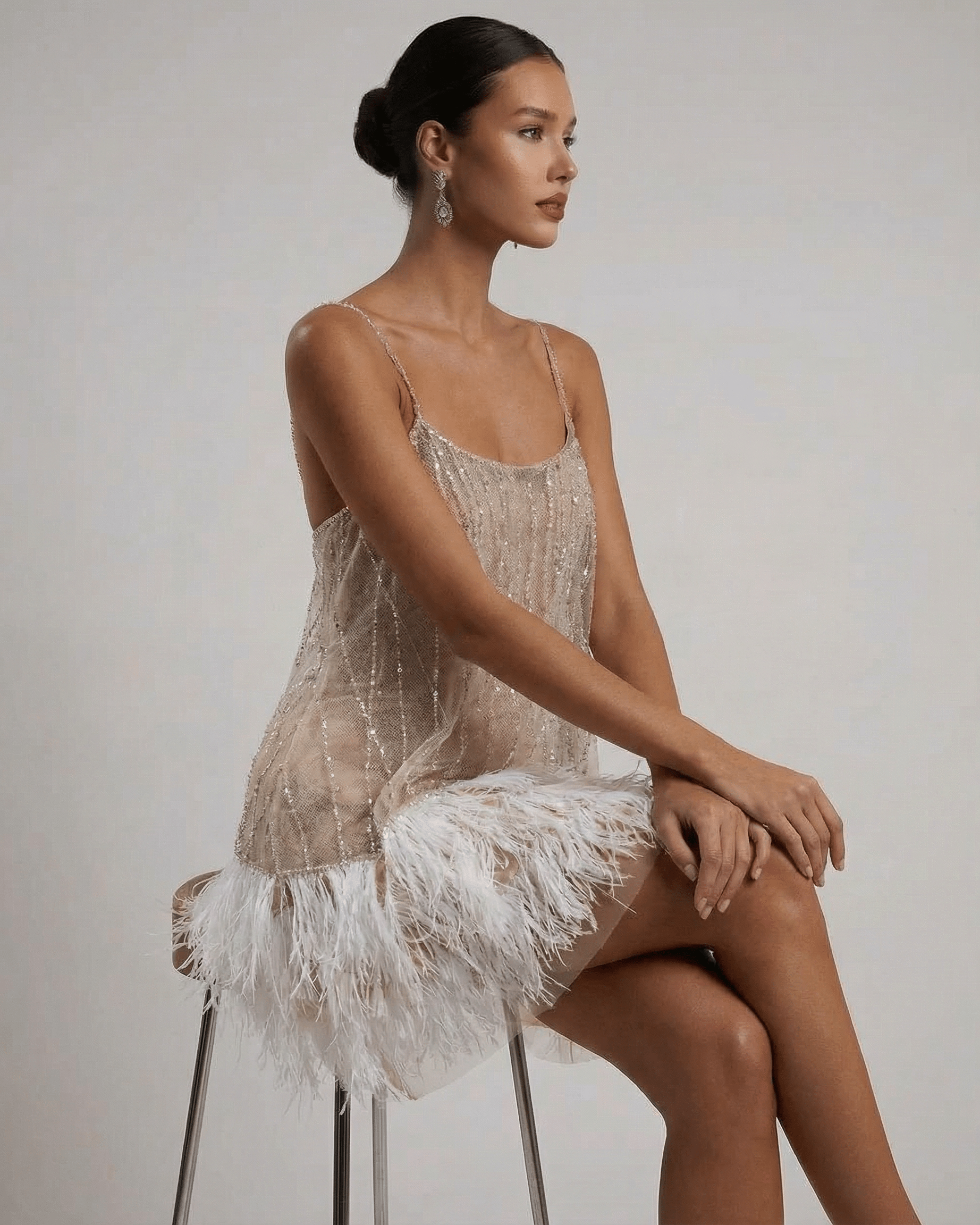Sequined Feather Mini Dress