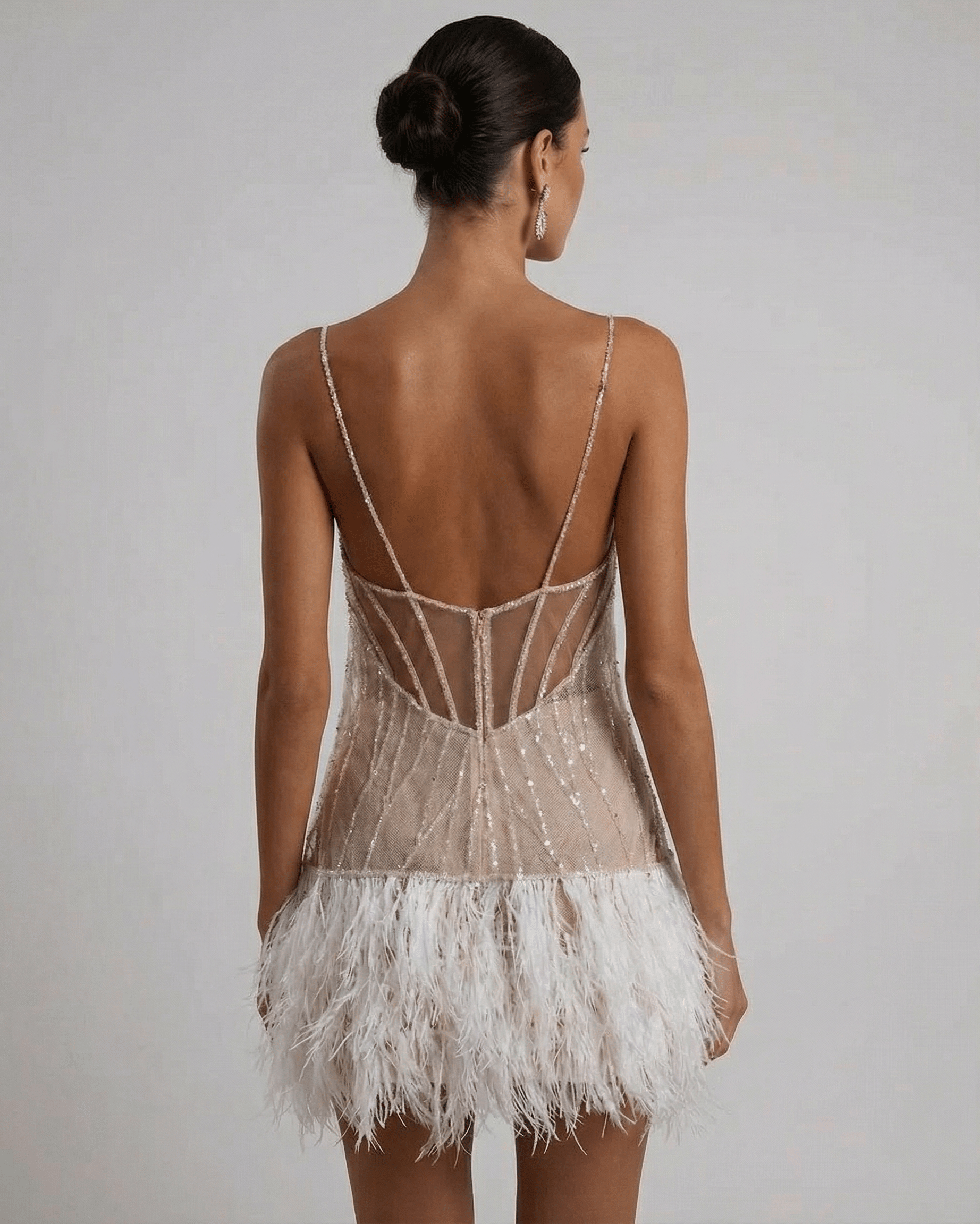 Sequined Feather Mini Dress