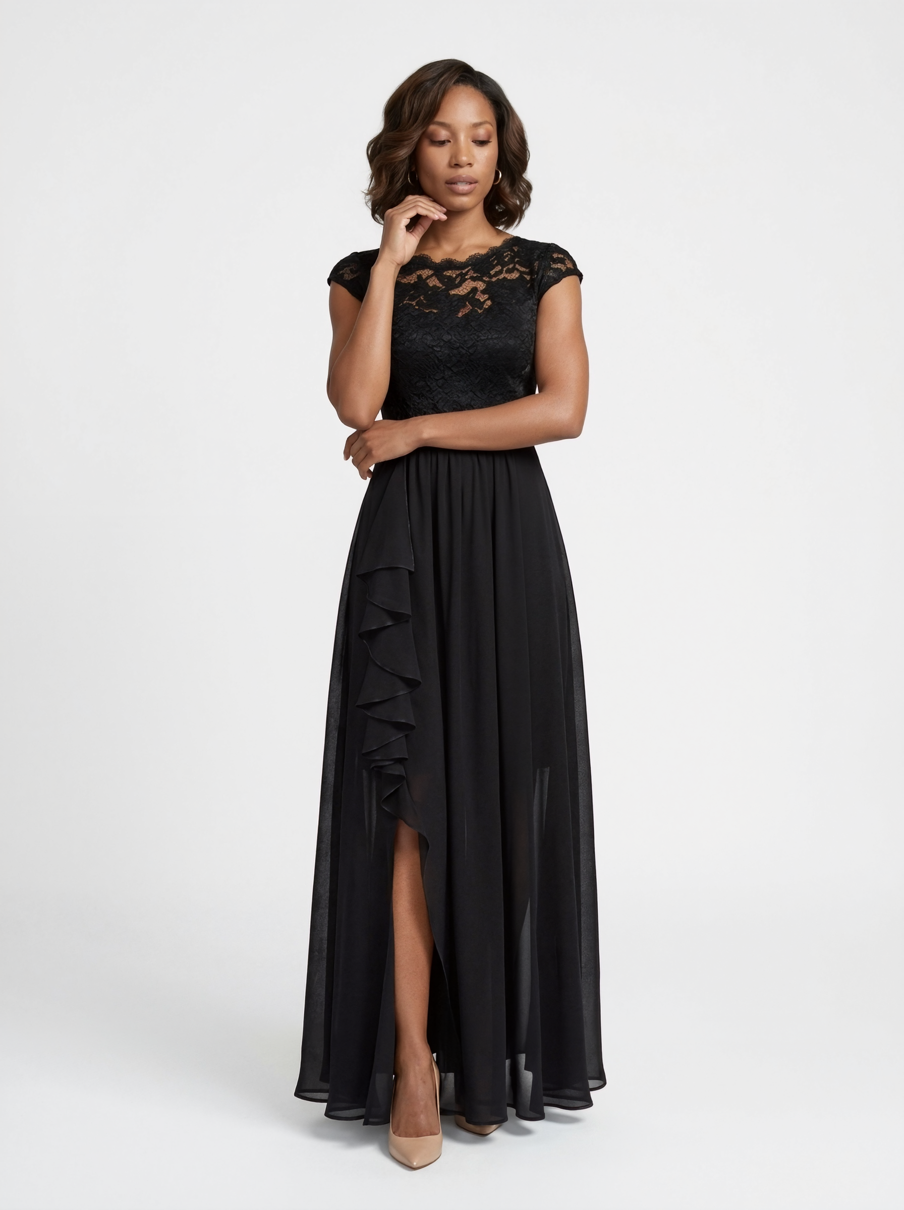 Lace Ruched Maxi Dress