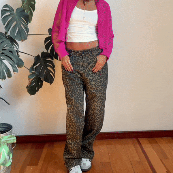 Leopard Print Wide Leg Jeans