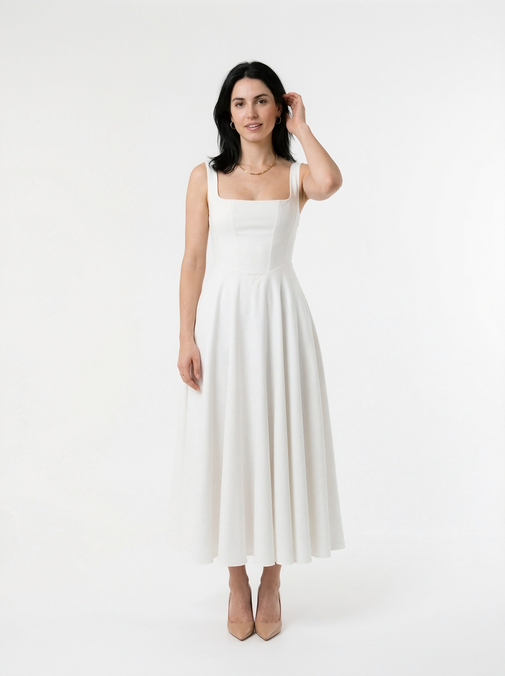 A-Line Square Neck Midi Dress