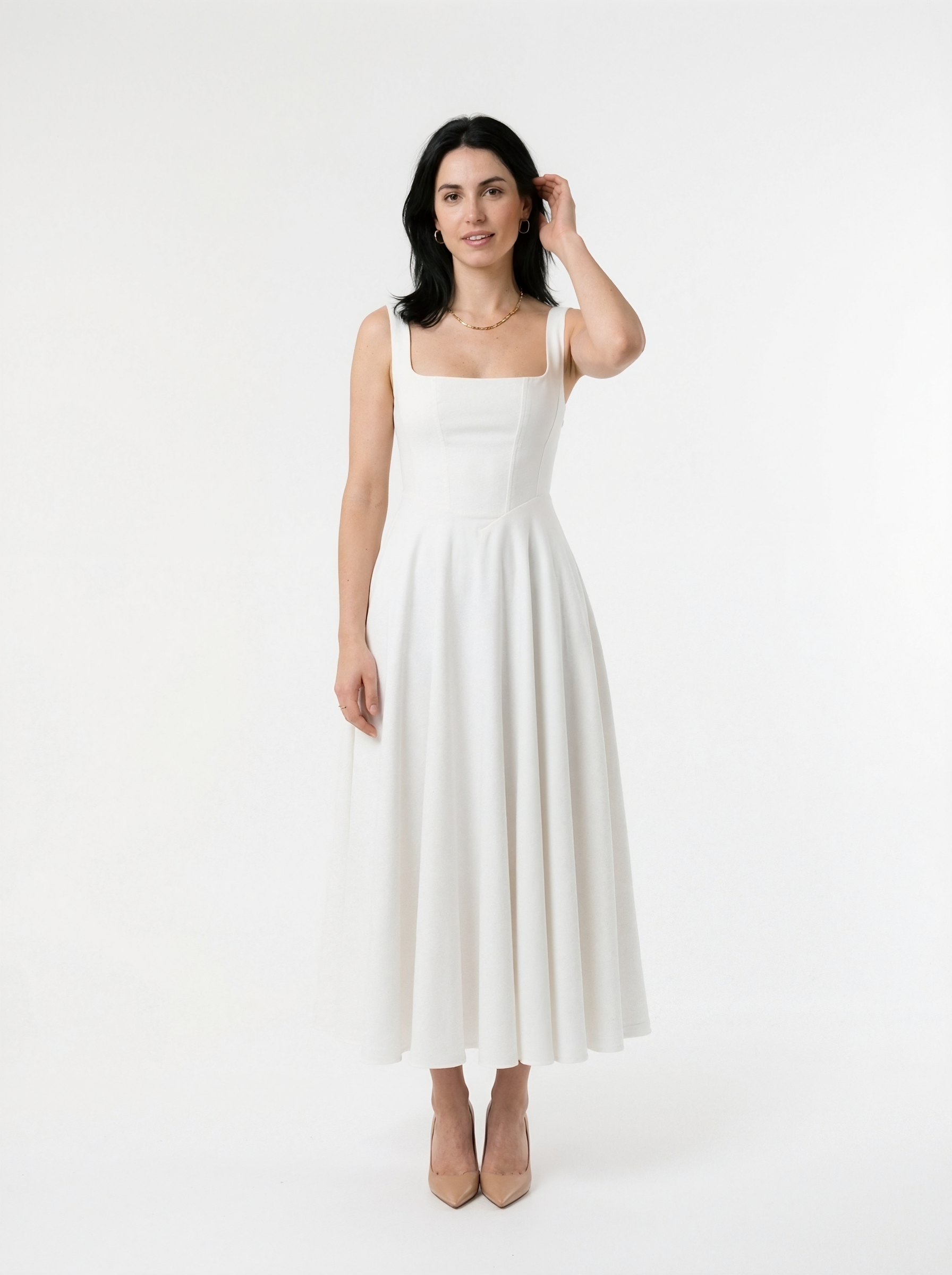 A-Line Square Neck Midi Dress