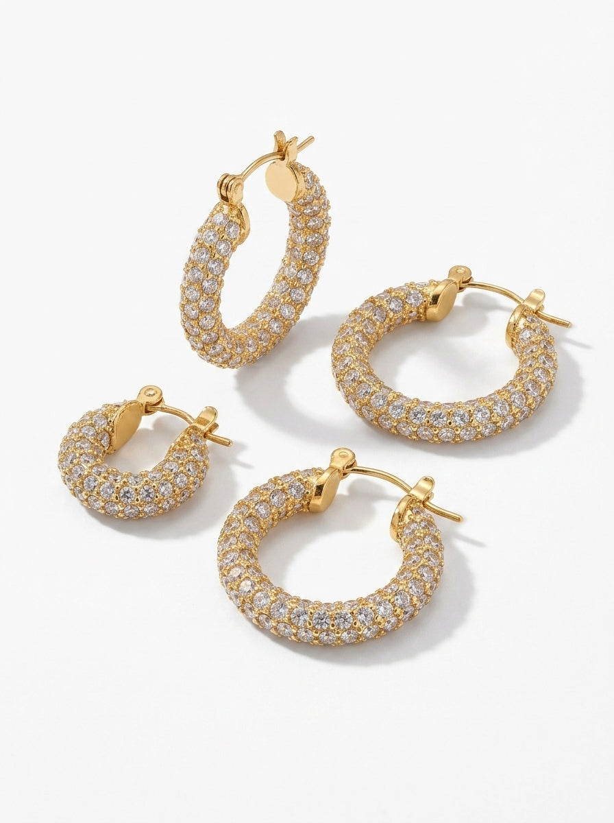 Chunky Pavé Zirconia Hoop Earrings