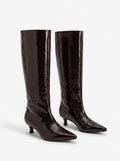 Dark Brown Kitten Heel Knee Boots