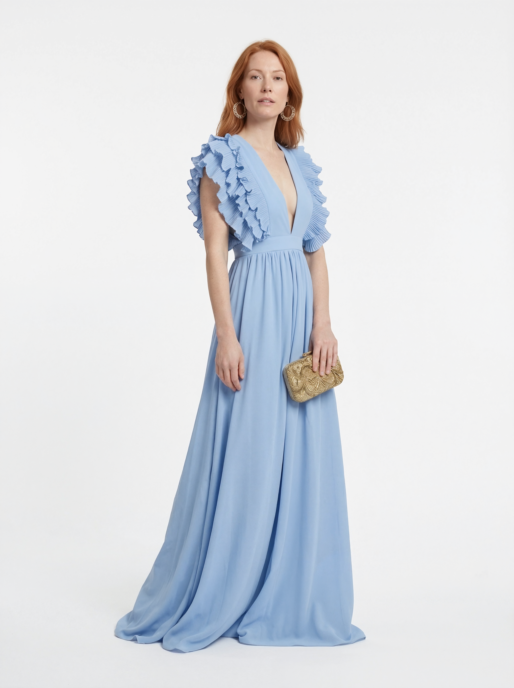 Pleated Ruffle Maxi Dress