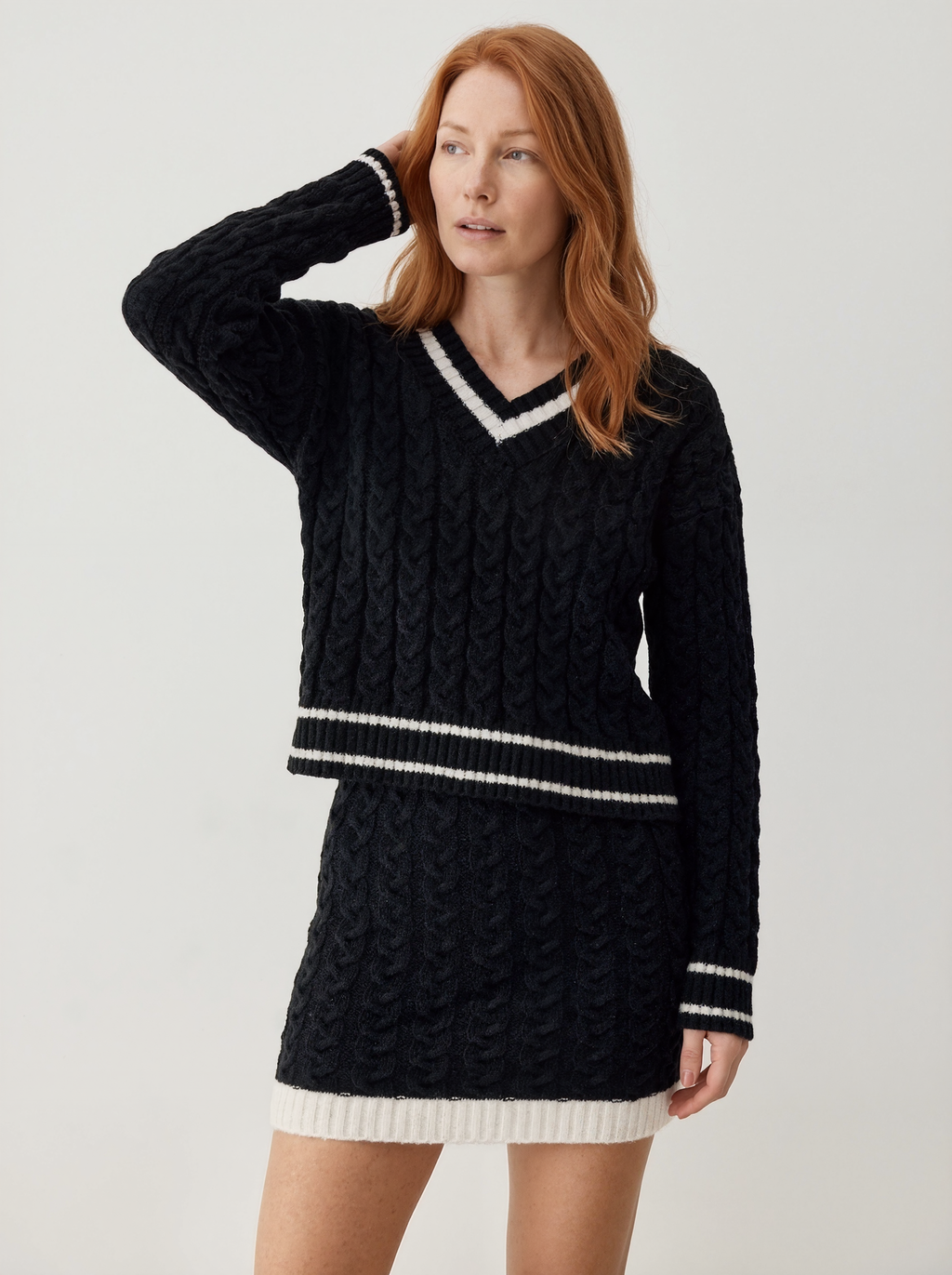 Cable Knit Sweater Skirt Set