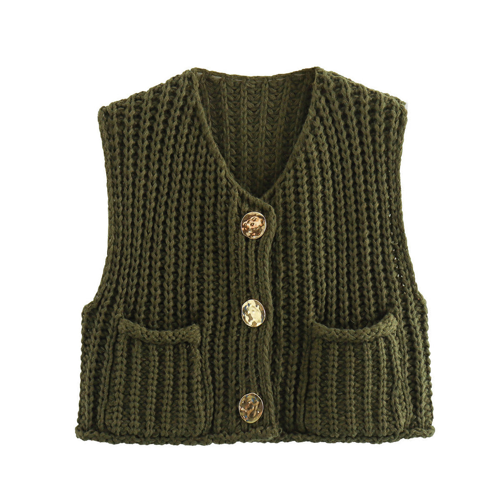 Knit Sleeveless Button Cardigan