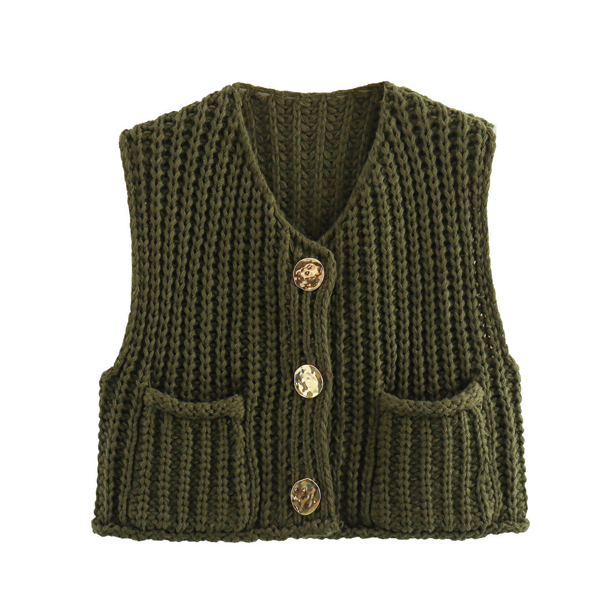 Knit Sleeveless Button Cardigan