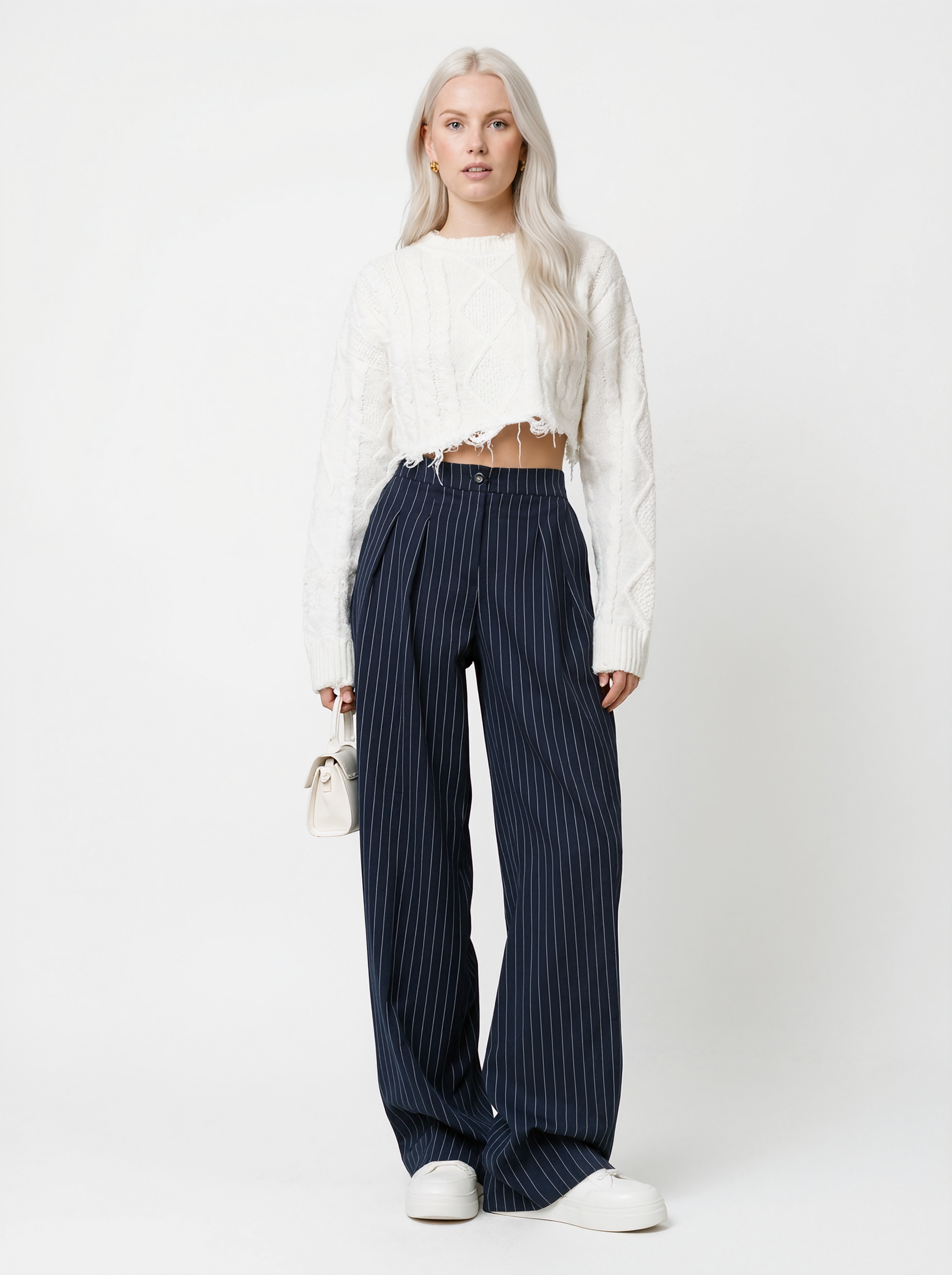 Pinstripe Wide Leg Trousers