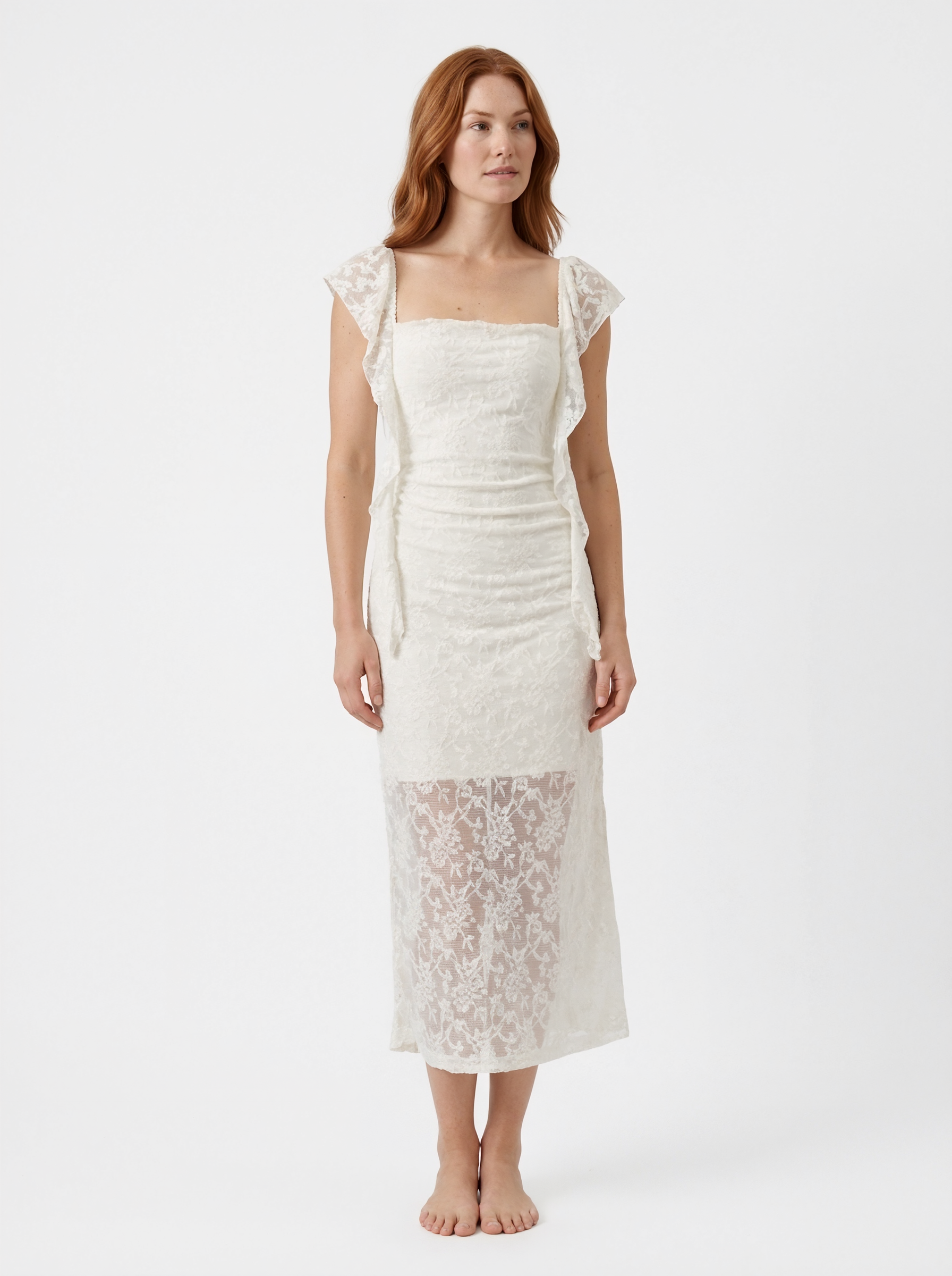 Lace Ruched Midi Dress