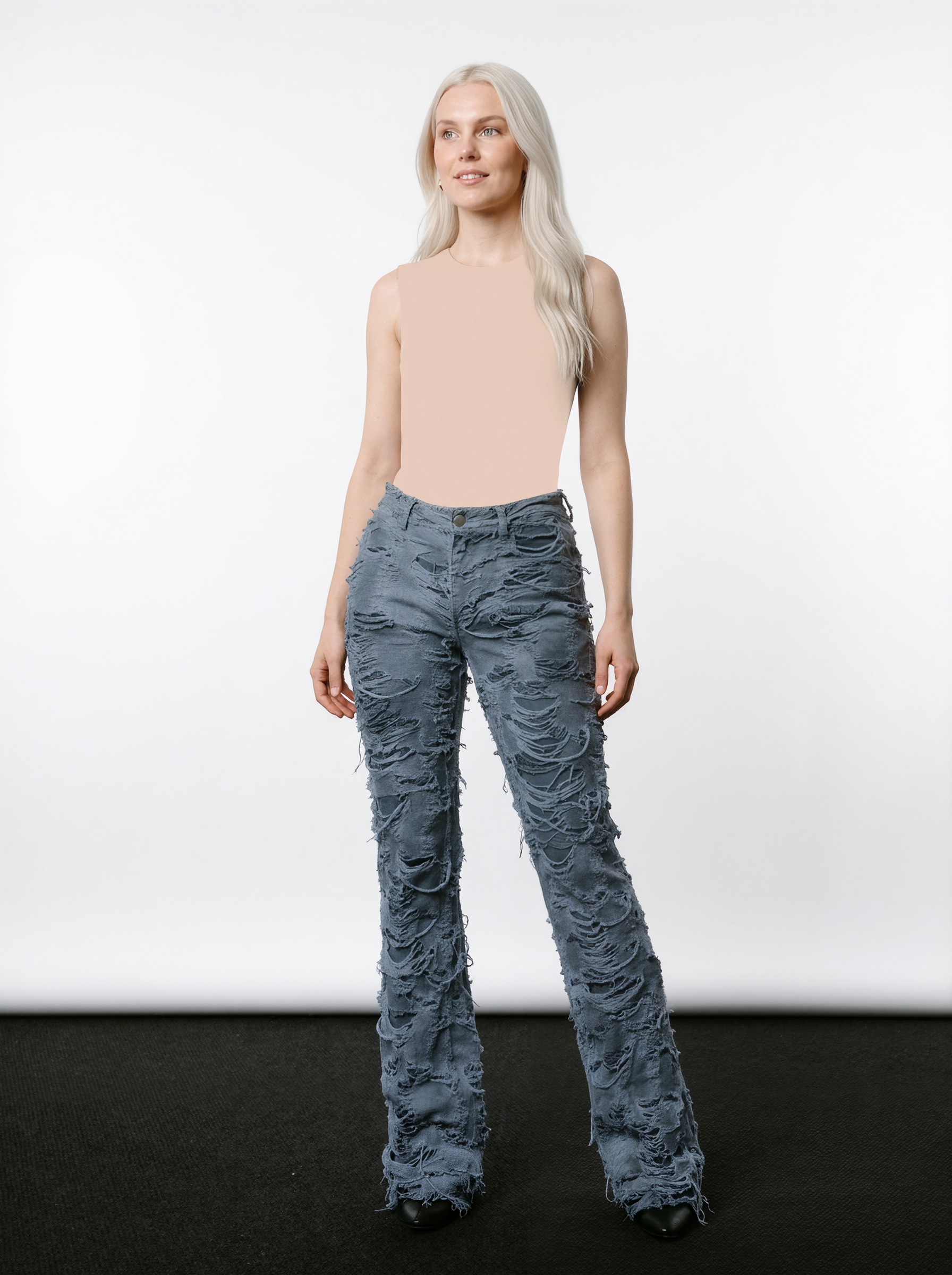 Distressed High-Waisted Flared Jeans