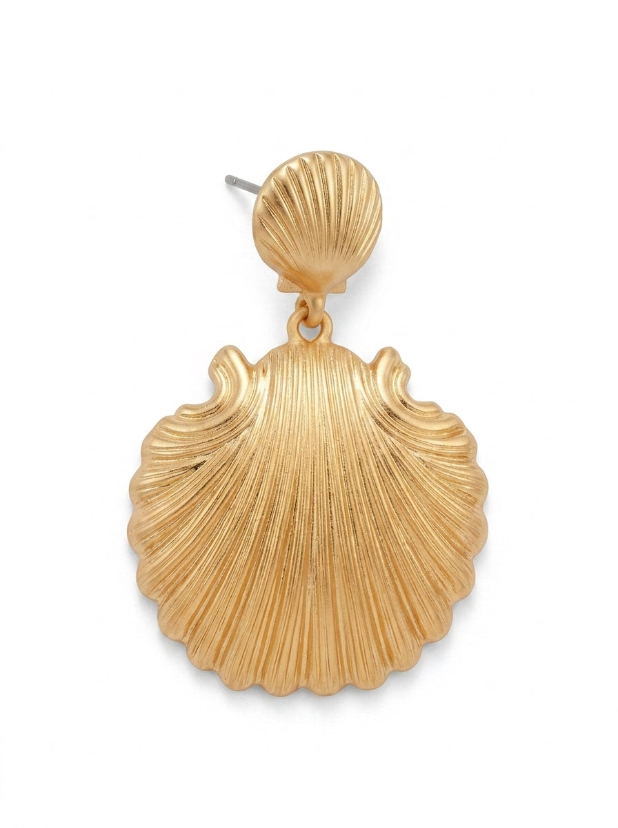 Textured Gold Shell Drop Earrings