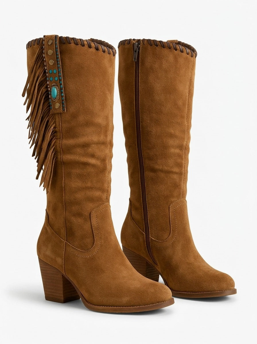 Western Fringe Knee-High Boots