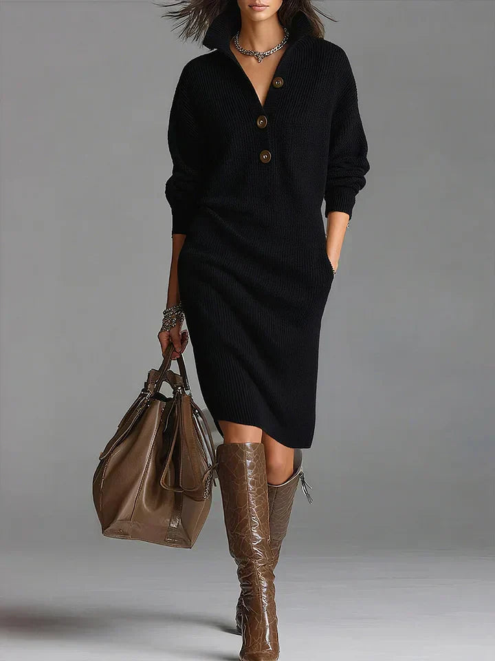 Ribbed Button Front Midi Dress