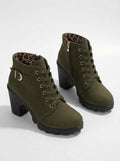 Chunky Heel Lace-Up Ankle Boots