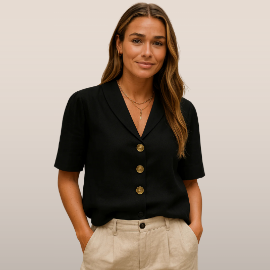 Short Sleeve Scarf Collar Blouse