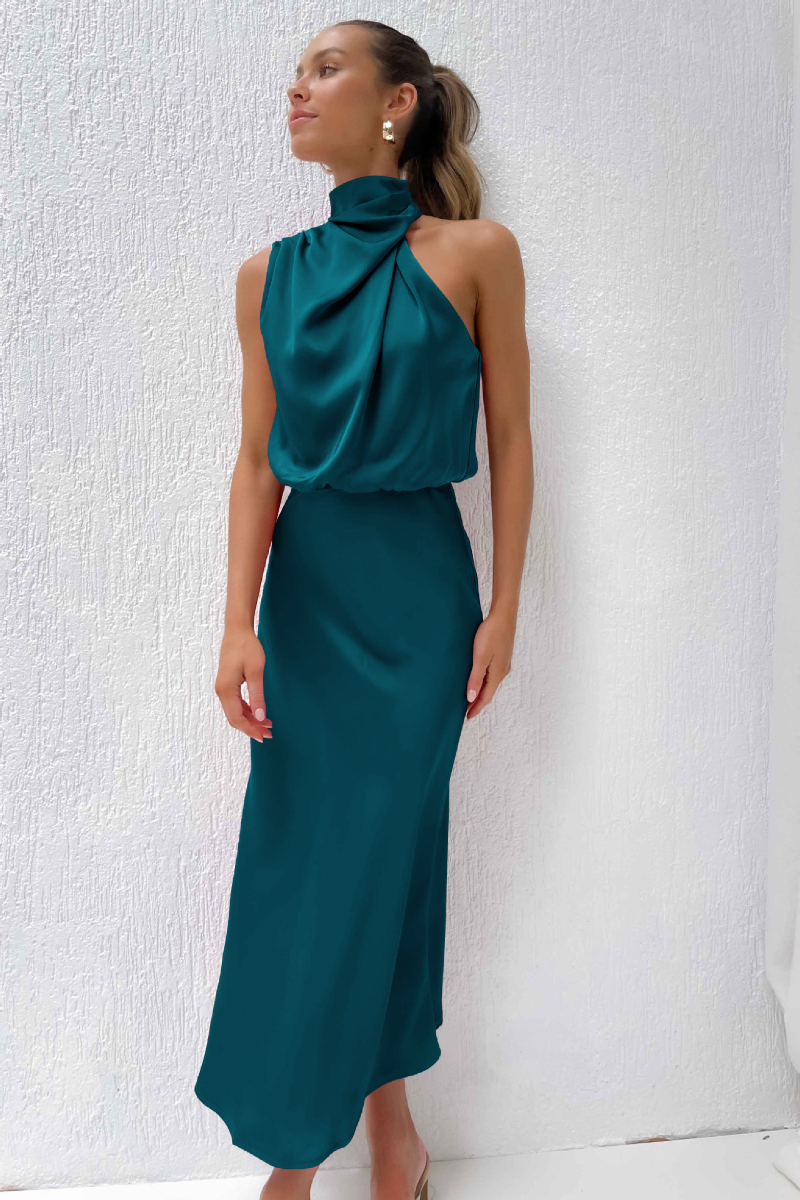 Satin Draped Maxi Dress