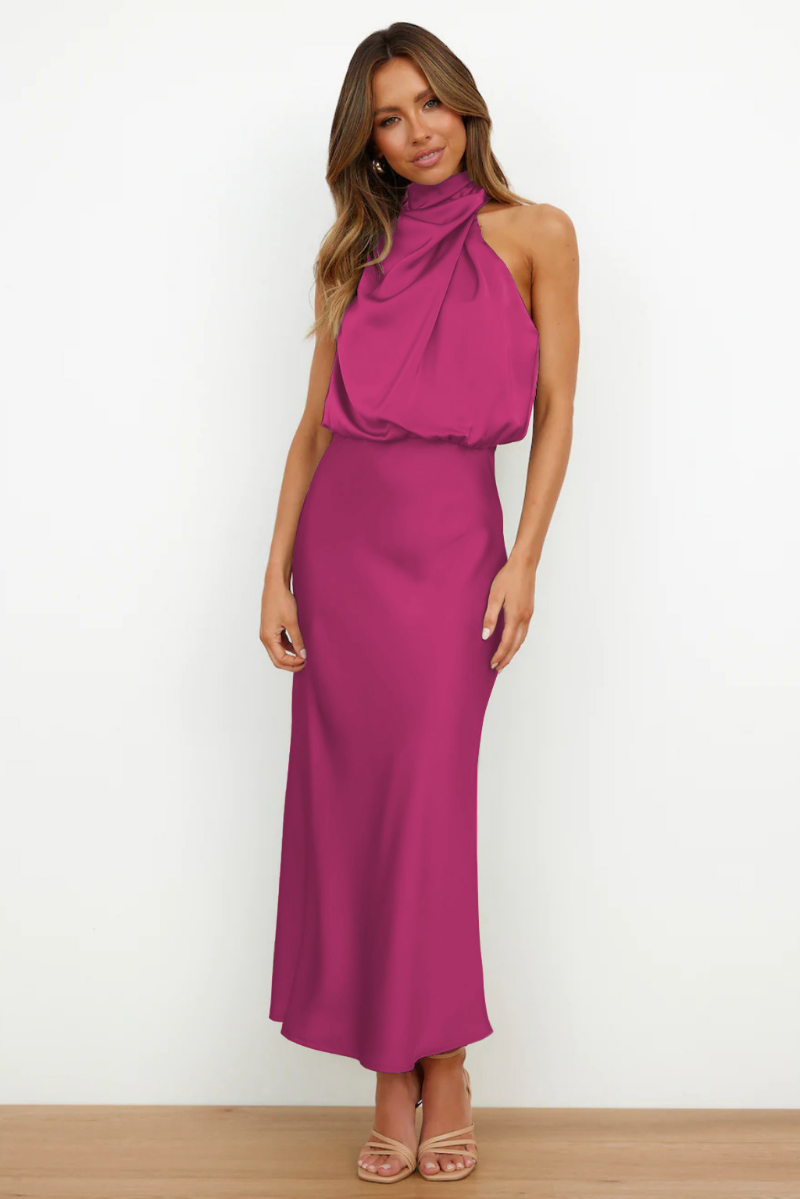 Satin Draped Maxi Dress