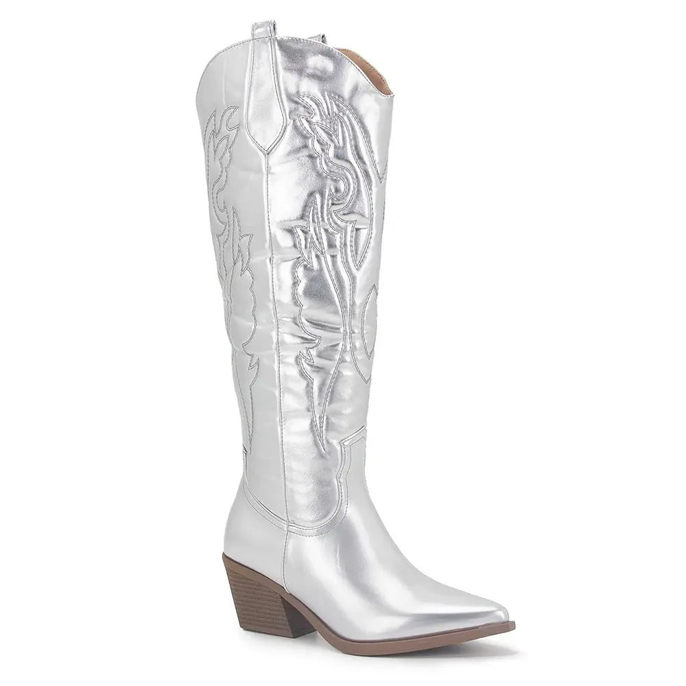 Knee High Block Heel Cowboy Boots