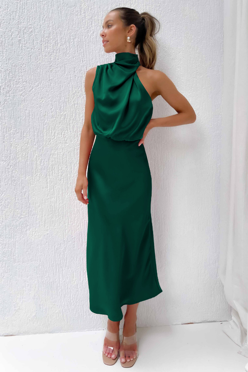 Satin Draped Maxi Dress