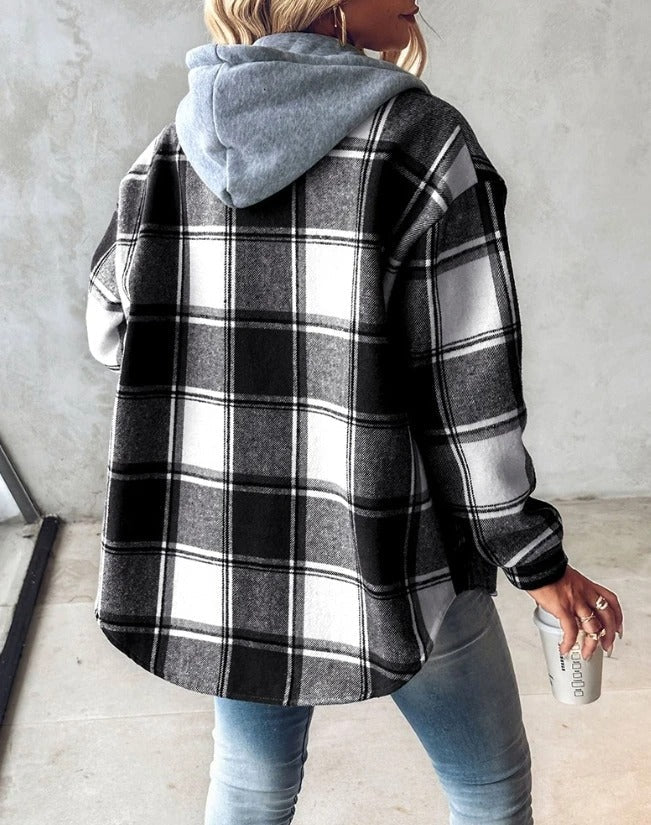 Hooded Plaid Flannel Shirt Jacket