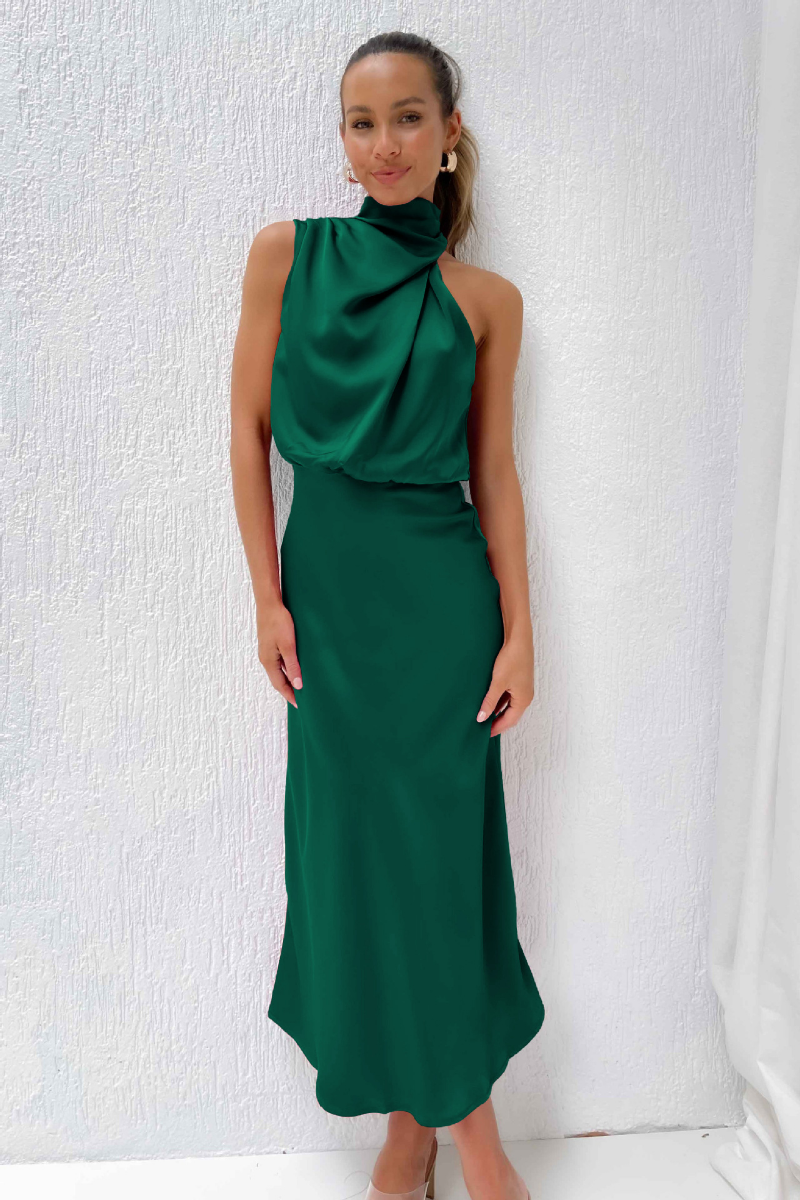 Satin Draped Maxi Dress