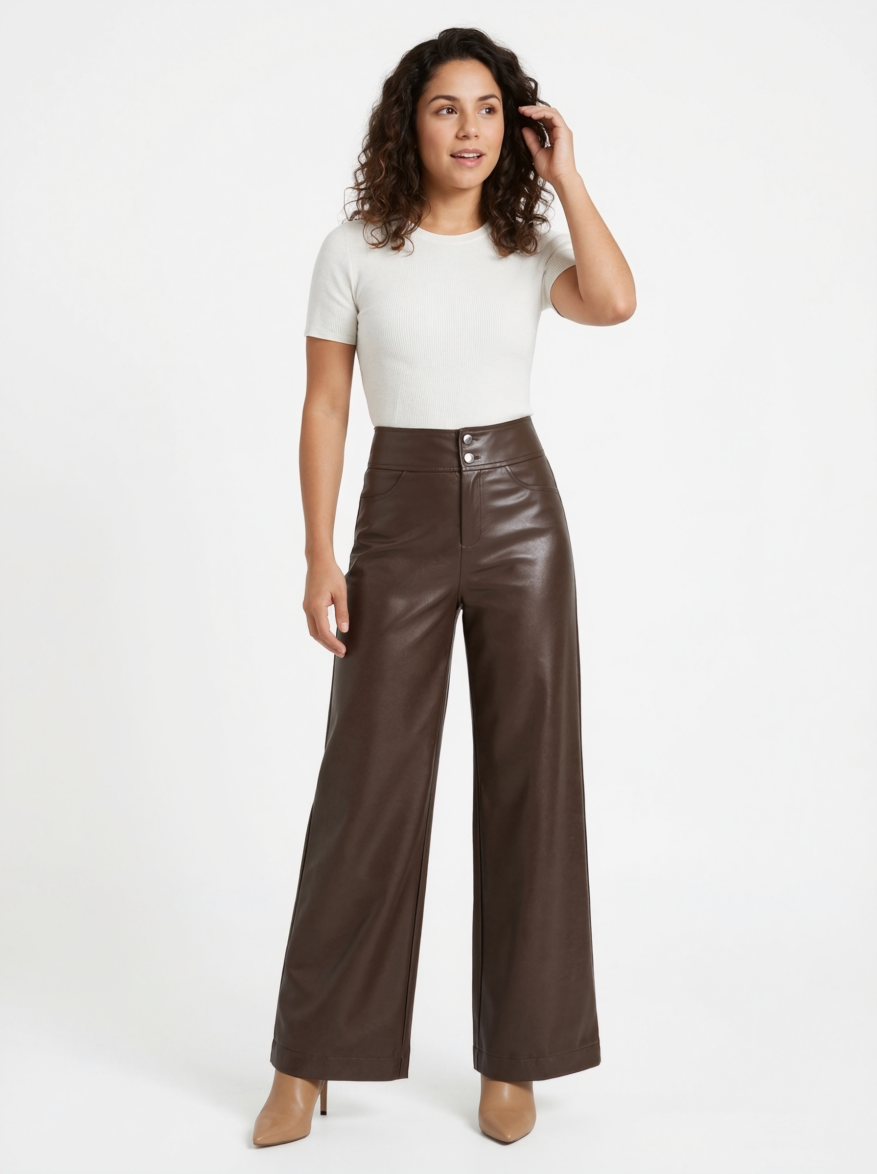 Faux Leather Wide Leg Trousers