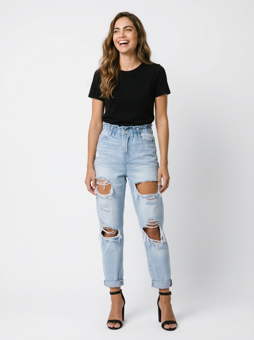 High Waist Distressed Mom Jeans